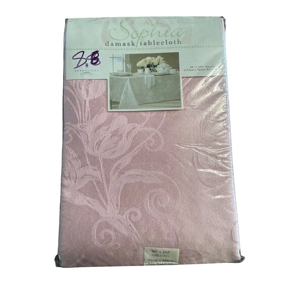 Sophia Damask Tablecloth Oblong 60" X 104" Pink Cotton/Polyester Blend Sophistic - Picture 1 of 4